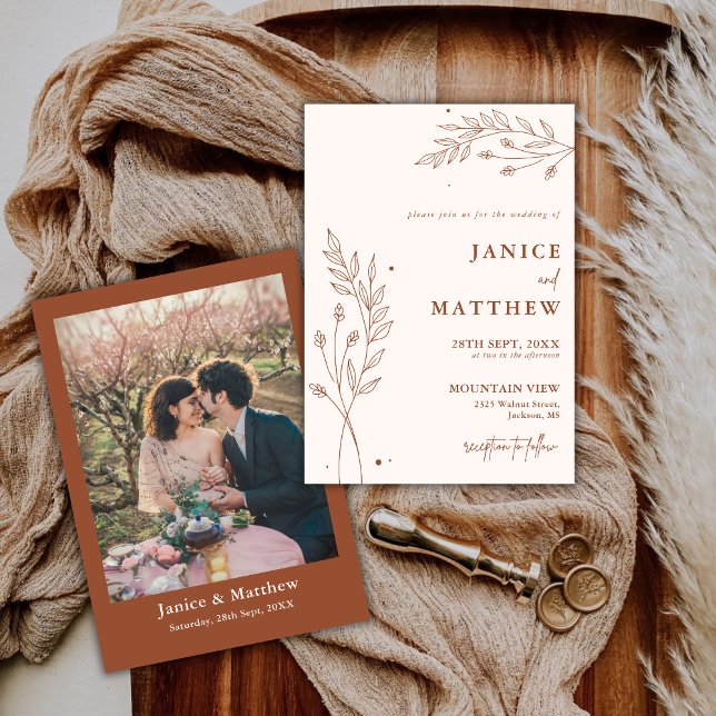 Minimalistisch Terracotta Burnt Orange Boho Weddin Einladung (Von Creator hochgeladen)