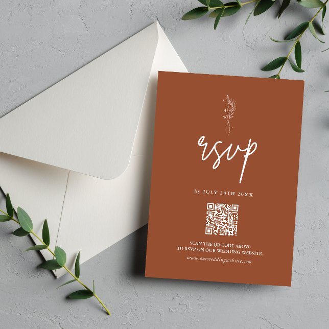 Minimalistisch Terracotta Burnt Orange Boho Weddin RSVP Karte (Von Creator hochgeladen)