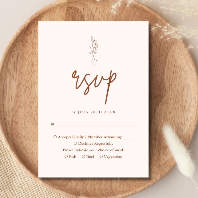Minimalistisch Terracotta Burnt Orange Boho Weddin RSVP Karte (Von Creator hochgeladen)