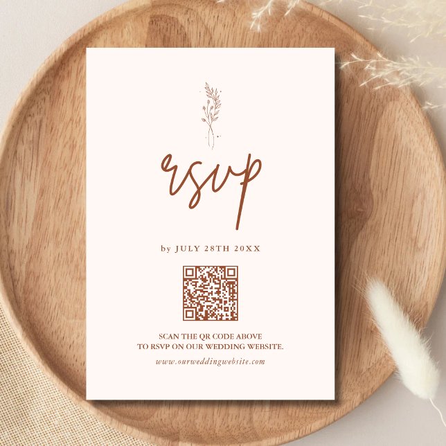 Minimalistisch Terracotta Burnt Orange Boho Weddin RSVP Karte (Von Creator hochgeladen)