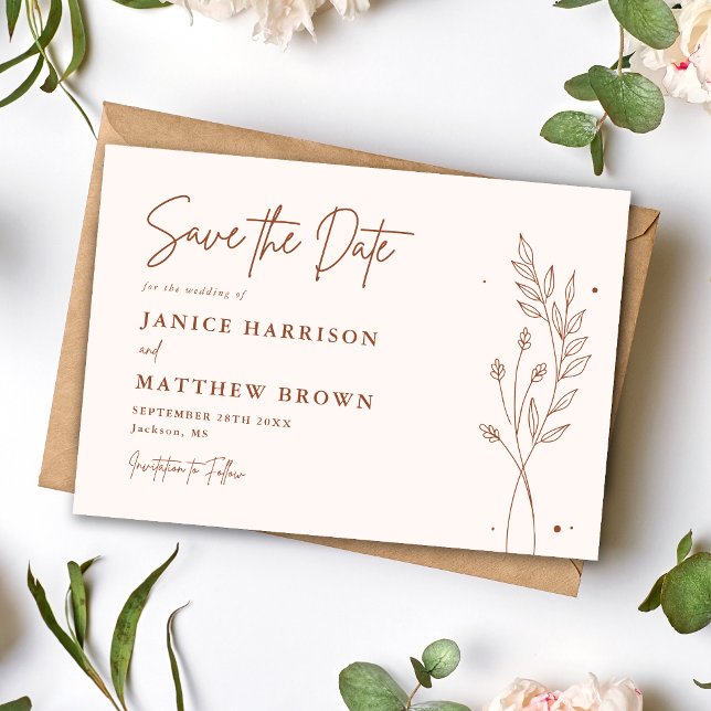 Minimalistisch Terracotta Burnt Orange Boho Weddin Save The Date (Von Creator hochgeladen)
