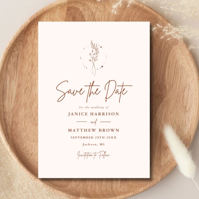 Minimalistisch Terracotta Burnt Orange Boho Weddin Save The Date (Von Creator hochgeladen)