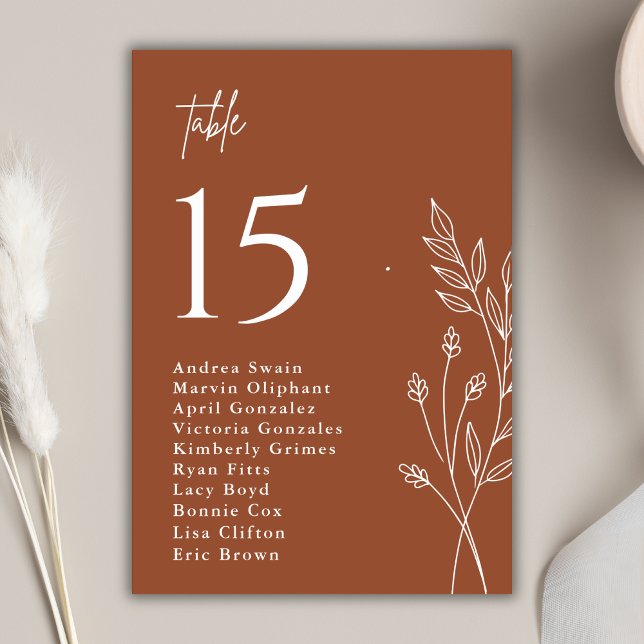 Minimalistisch Terracotta Burnt Orange Boho Weddin Tischnummer (Minimalist terracotta burnt orange boho table number adds warm style and helps guests find seats.)
