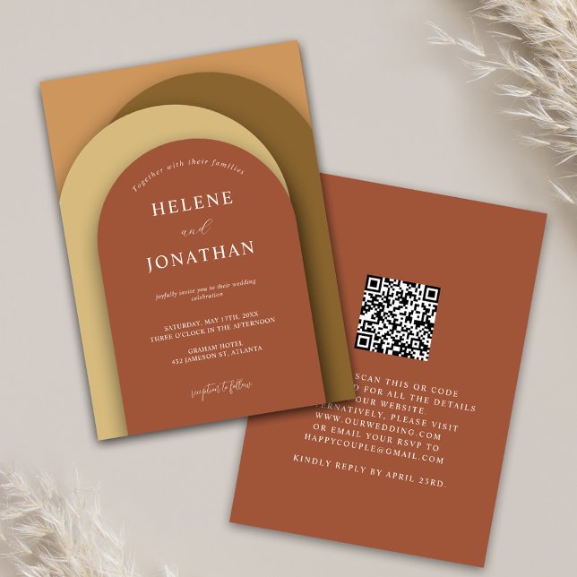 Minimalistisch Terracotta Moderne QR-Hochzeit Einladung (Von Creator hochgeladen)
