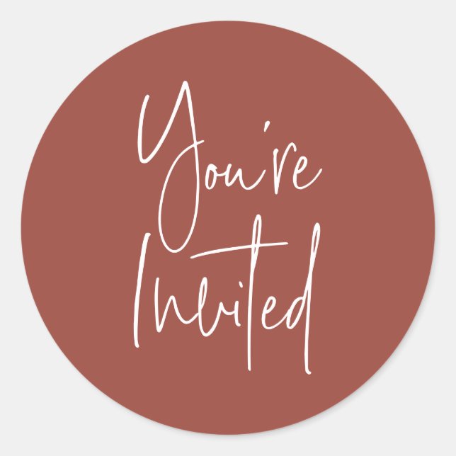 Minimalistisch Terracotta Sie sind eingeladen Umsc Runder Aufkleber (Vorderseite)