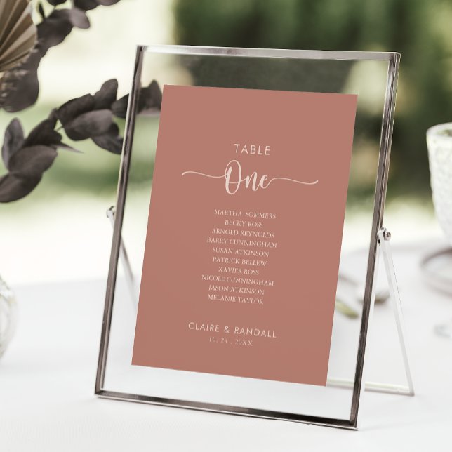 Minimalistisch Terracotta Tischnummer 1 Sitzkarte (Von Creator hochgeladen)