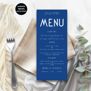 Minimalistisch Text Blue Wedding Menu Karte