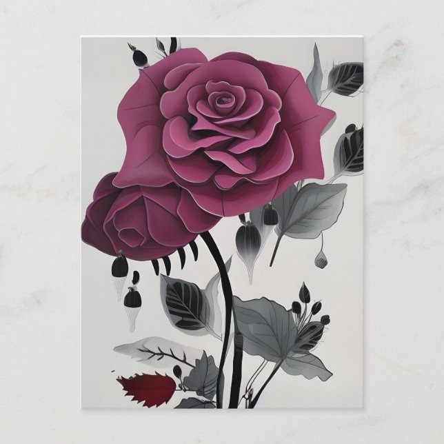 Minimalistisch-Tinte-Rose Abstraktes Blumendesign Postkarte (Vorderseite)