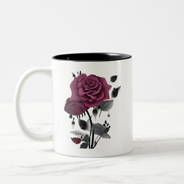 Minimalistisch-Tinte-Rose Abstraktes Blumendesign Zweifarbige Tasse (Links)