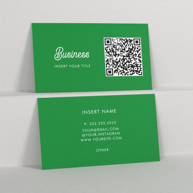 Minimalistisch Trendy Elegant QR Code Kelly Green Visitenkarte (Front and Back)