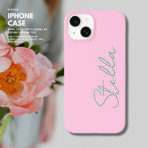Minimalistisch Trendy Green und Pink Script Name Case-Mate iPhone 14 Hülle