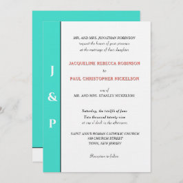 Minimalistisch-Türkis-Korallenmonogramm Einladung