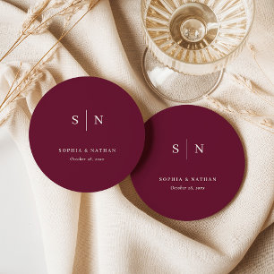 Minimalistisch und Chic Burgund   Hochzeit Runder Pappuntersetzer
