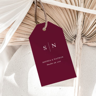 Minimalistisch und Chic Burgunderrote Hochzeit Geschenkanhänger