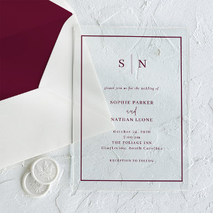 Minimalistisch und Chic Burgunderrote Hochzeit m Acryleinladungen