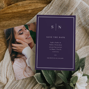 Minimalistisch und Chic   Lila und Weiß mit Foto Save The Date