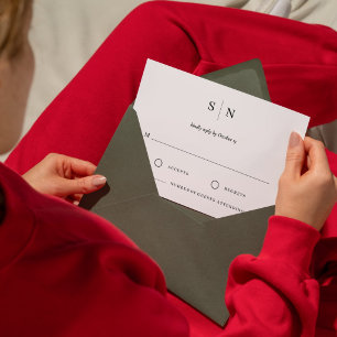 Minimalistisch und Chic Weiße und schwarze Hochz RSVP Karte