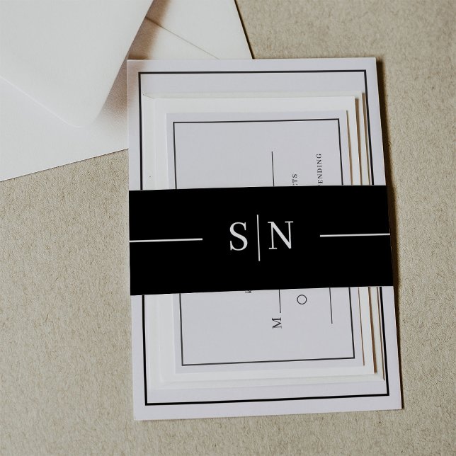 Minimalistisch und Linear | Monogramm Dunkelschwar Einladungsbanderole (Von Creator hochgeladen)
