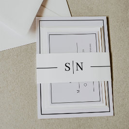 Minimalistisch und Linear | Monogramm Schwarz und  Einladungsbanderole