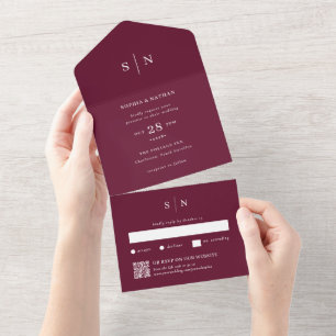 Minimalistisch und Schick in Burgund Hochzeit mi All In One Einladung