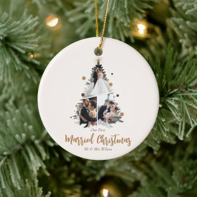 Minimalistisch unser erstes Verheiratetes Weihnach Keramik Ornament (Baum)