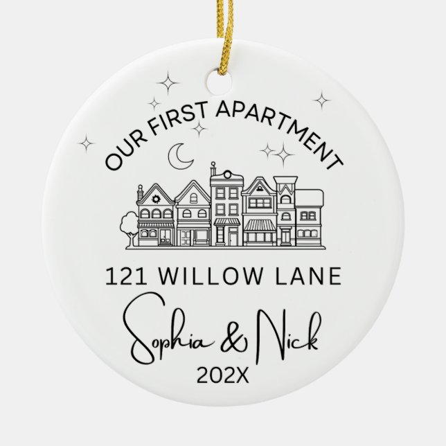 Minimalistisch unsere erste schwarze und weiße Woh Keramik Ornament (Vorne)