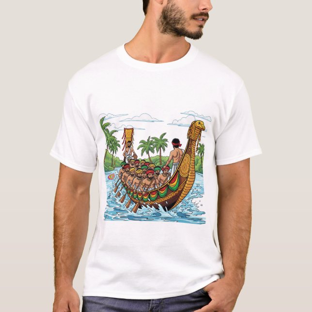 Minimalistisch Vallam Kali | Modern Onam Boat Race T-Shirt (Vorderseite)