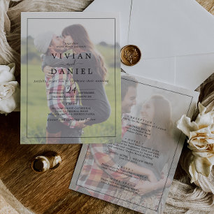 Minimalistisch   Verblasenes Foto in einer Hochzei Einladung