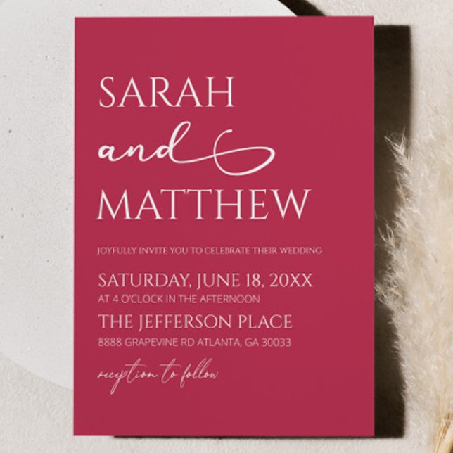 Minimalistisch Viva Magenta Einfaches Hochzeitsmus Einladung (Von Creator hochgeladen)