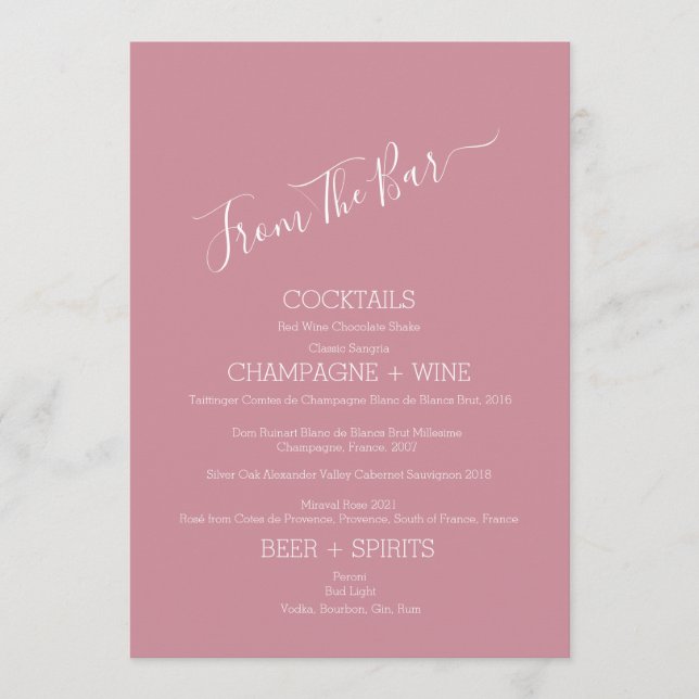 Minimalistisch von der Bar Wedding Bar Menu Card Menükarte (Vorderseite)