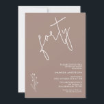 Minimalistisch Warm Brown Boho Motif 40. Geburtsta Einladung<br><div class="desc">Minimalistisch Warm Brown Boho Motif 40. Geburtstag Einladung Einfach, modern und minimalistisch im Stil, warm braun gefärbt 40. Geburtstag Einladung mit einem herausnehmbaren gezeichnet Blattmotiv.</div>