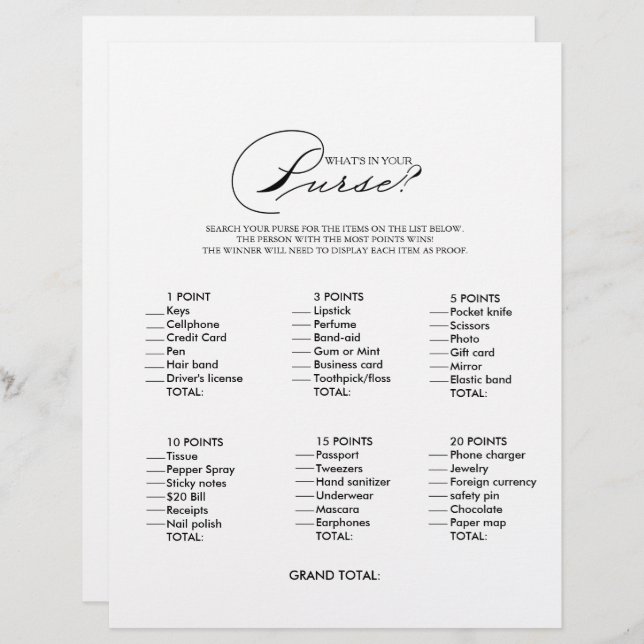 Minimalistisch Was ist in deinem Purse-Brautparty- (Vorne/Hinten)