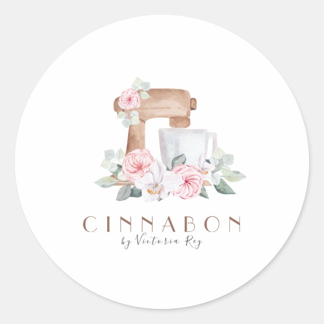 Minimalistisch | Wasserfarbe | Bäckerei | Caterer- Runder Aufkleber (Vorderseite)