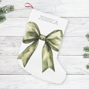 Minimalistisch Watercolor Bow Green White Kleiner Weihnachtsstrumpf