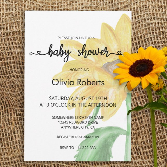 Minimalistisch Watercolor Sonnenblumendusche Einladung (Von Creator hochgeladen)