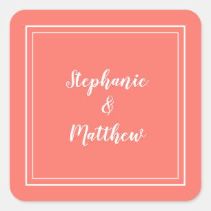 Minimalistisch Wedding Modern Coral Gefallen Viele Quadratischer Aufkleber