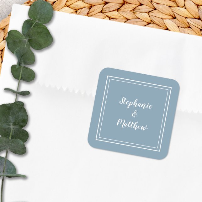 Minimalistisch Wedding Modern Dusty Blue Vielen Da Quadratischer Aufkleber (Von Creator hochgeladen)