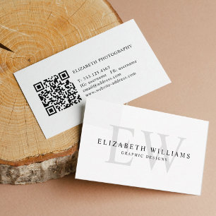Minimalistisch-weiß Beruflich-2 Monogramm QR-Code Visitenkarte