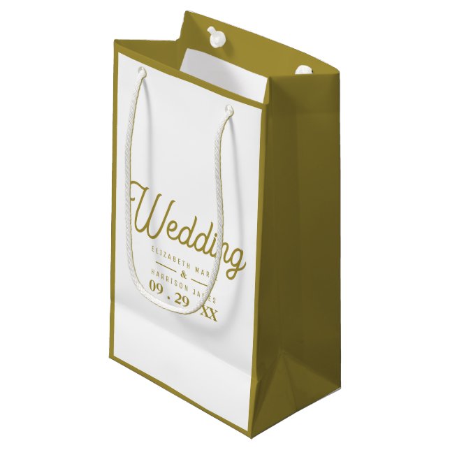 Minimalistisch - weiß & Gold - Hochzeit Kleine Geschenktüte (Vorderseite Schrägansicht)