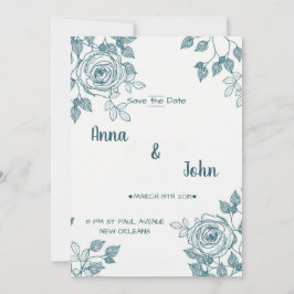 Minimalistisch Weiß und Aquamarine Blüten Save the Date