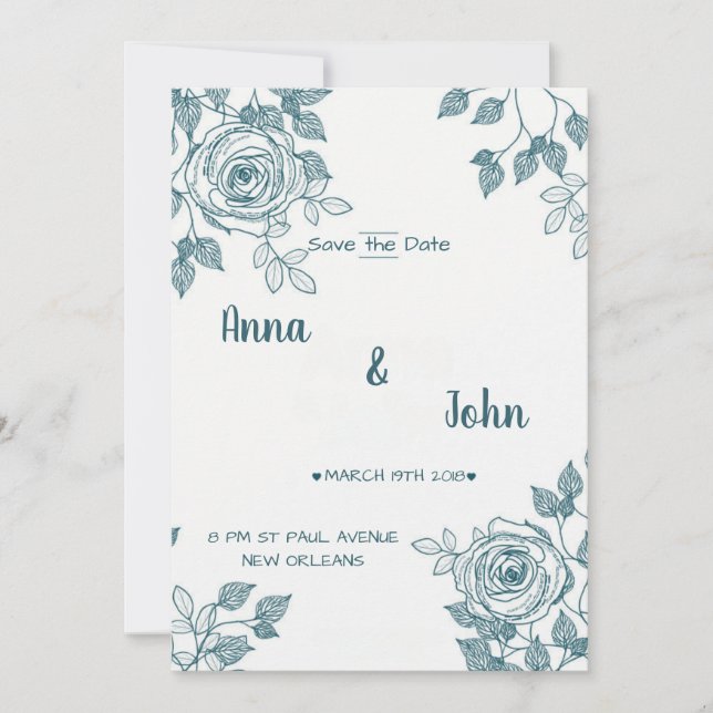 Minimalistisch Weiß und Aquamarine Blüten Save the Save The Date (Vorderseite)