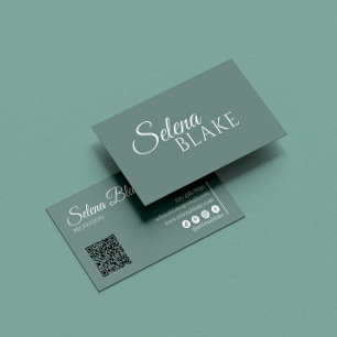 Minimalistisch, weiß und grün Moderner QR-Code Visitenkarte