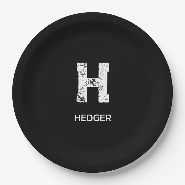 MINIMALISTISCH WEISSES EIN-BUCHSTABEN-MONOGRAMM NA PAPPTELLER (Vorderseite)