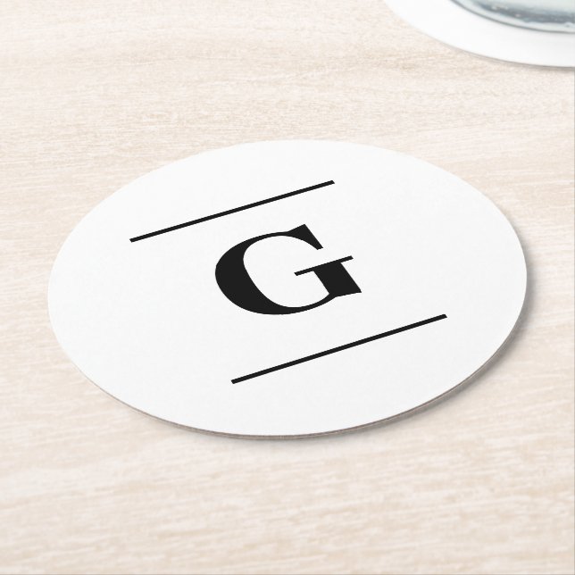 Minimalistisch-weißes Monogramm Runder Pappuntersetzer (Angewinkelt)