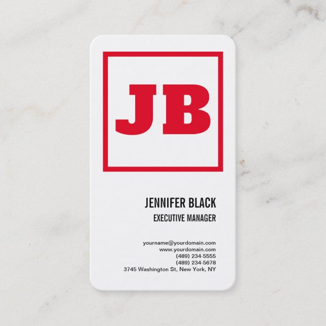 Minimalistisch Weißes Rotes Fett Monogramm Schlich Visitenkarte (Vorderseite)