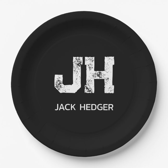 MINIMALISTISCH WEIßES ZWEI-BUCHSTABEN-MONOGRAMM NA PAPPTELLER (Vorderseite)