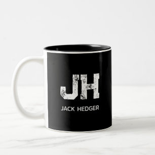 MINIMALISTISCH WEIßES ZWEI-BUCHSTABEN-MONOGRAMM NA ZWEIFARBIGE TASSE