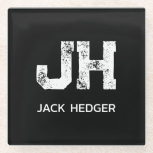 MINIMALISTISCH WEIßES ZWEIBUCHSTABEN-MONOGRAMM NAM GLASUNTERSETZER