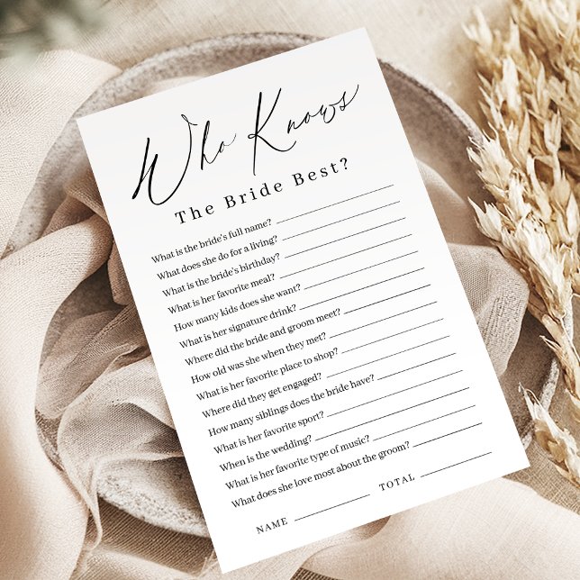 Minimalistisch, wer das beste Brautspiel kennt (Minimalist who knows the bride best game)