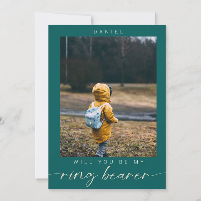 Minimalistisch Werden Sie mein Ring Bearer Foto Ch Einladung (Vorderseite)